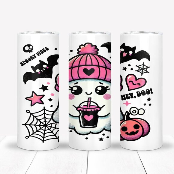 Cute Boo Ghost Halloween Tumbler, Gift Set, Travel Mug - Picture 1 of 5